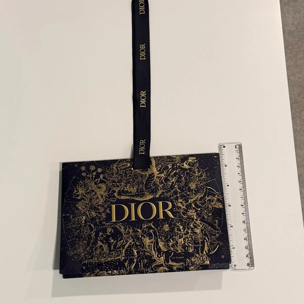 LIKE NEW! Dior Navy & Gold Gift Bag w/ Logo Ribbon | 5.5 x 7.5 inches